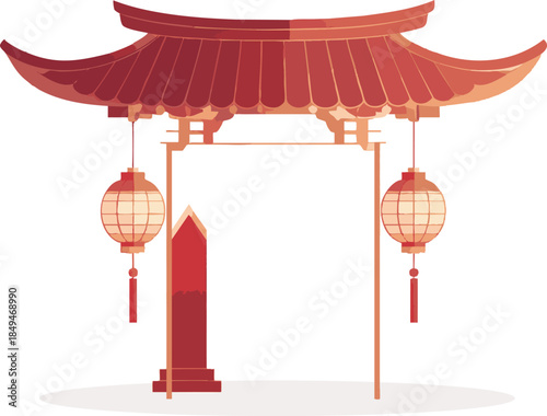 Traditional Chinese Gate with Lanterns