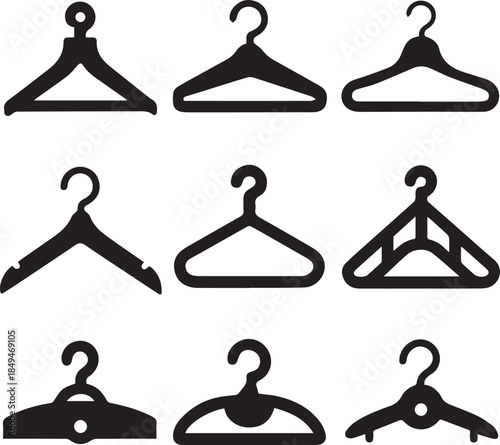 Clothes Hanger Icon, Hanger Silhouette Vector Black and White