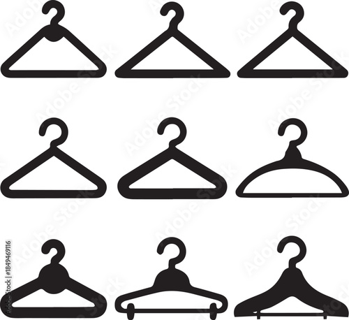 Clothes Hanger Icon, Hanger Silhouette Vector Black and White