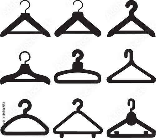 Clothes Hanger Icon, Hanger Silhouette Vector Black and White