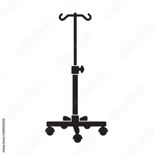 IV Pole Black Silhouette Medical Equipment Isolated on White Vector Icon