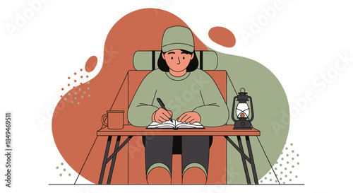 Man Sitting at Desk Writing.