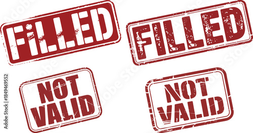 Distressed Red Rubber Stamps Filled and Not Valid