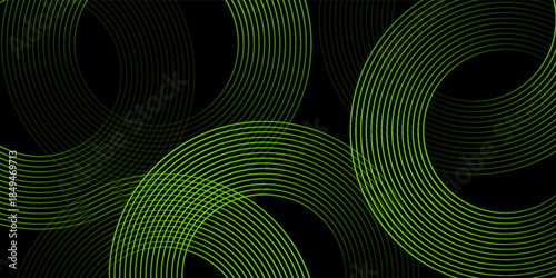 Abstract glowing circle. shiny green lines on a black background. Geometric striped line art design lines. Futuristic  concept. Suitable for posters, covers, banners, brochures, websites.