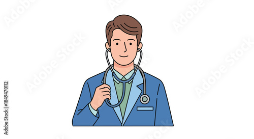 Smiling doctor with stethoscope around neck in blue coat