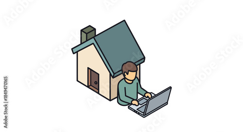 Man working remotely from home with laptop in modern house