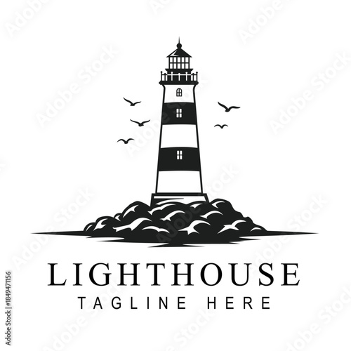 Modern lighthouse tower island concept simple silhouette style logo design