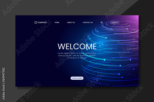 Futuristic Technology Landing Page with Abstract Data Sphere and Neon Line Background