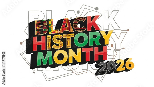 Vibrant black history month 2026 celebration graphic with colorful text