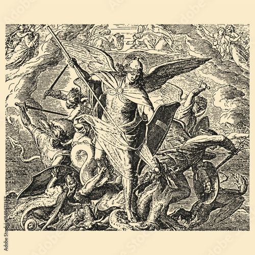 Mythological Winged Creatures Classical Engraving Illustration
