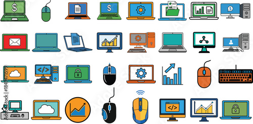Collection of various computer and technology icons