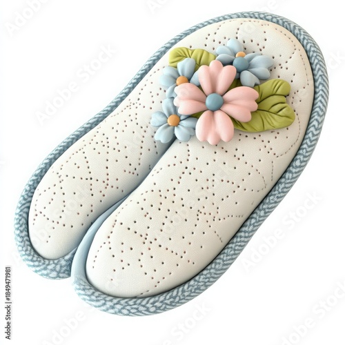 Delightful pastel slipper adorned with charming flowers, perfect for cozy comfort and whimsical style for relaxation at home, a touch of floral beauty