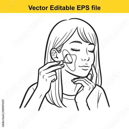  vector illustration of a woman applying makeup with a brush to her cheek
