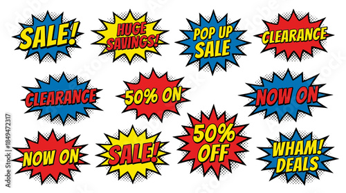 Assorted Sale and Clearance Signs in Starburst Shapes