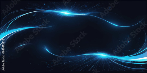 Abstract blue fantasy background with glowing light lines, stars, and fractal space energy design