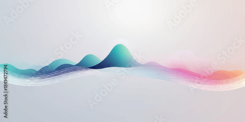 Abstract blue background with colorful waves illustrating a winter mountain landscape, vector nature icon