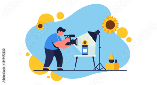 Photographer Taking Picture of Camera on Tripod.