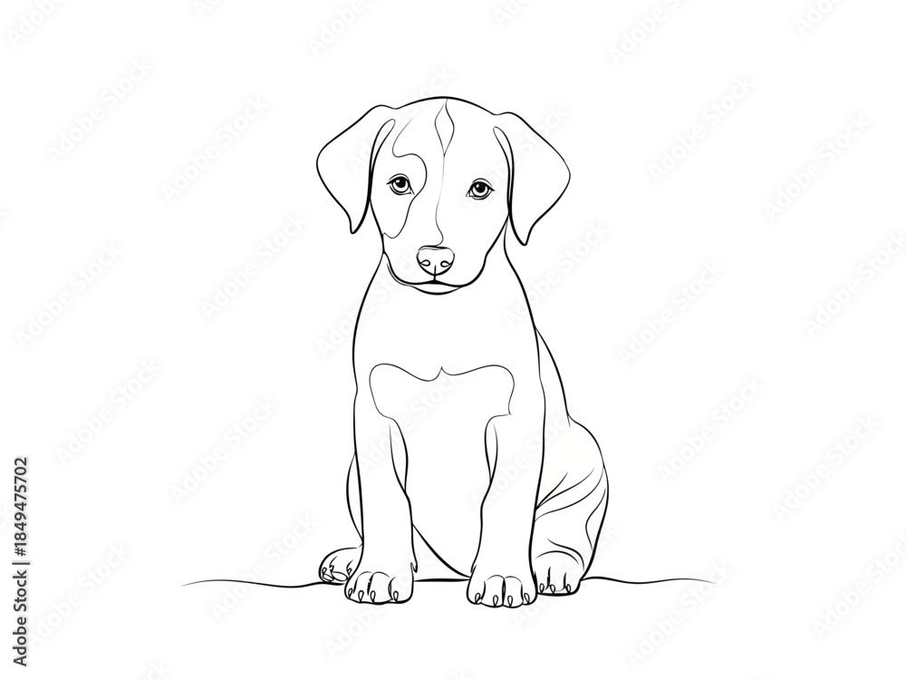 Fototapeta premium Cute puppy dog sitting on the floor looking up with big eyes