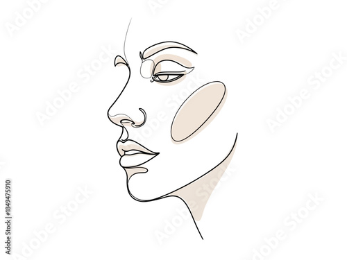 Minimalist line drawing of a womans face profile with a highlighted cheek area