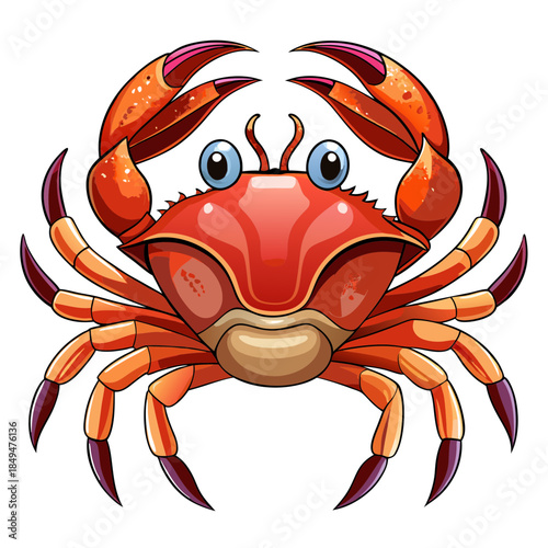 Colorful cartoon crab with big eyes and vibrant orange claws on transparent background