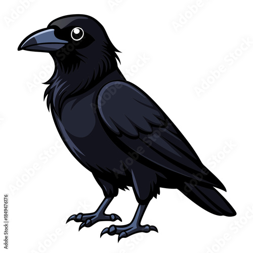 Dark mystical crow with sharp beak and piercing eye on transparent background
