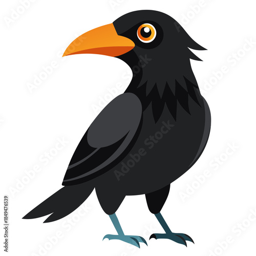 Cartoon crow with distinctive orange beak and legs on transparent background
