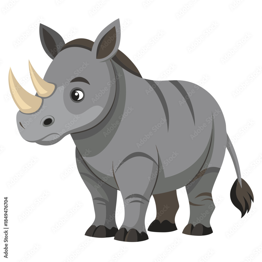 Fototapeta premium Cartoon rhino with big horn and cute expression on transparent background
