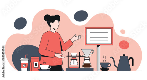 Woman Preparing Coffee with Coffee Maker.