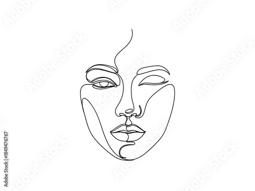 Minimalist line drawing of a womans face with closed eyes and lips, showcasing elegant simplicity