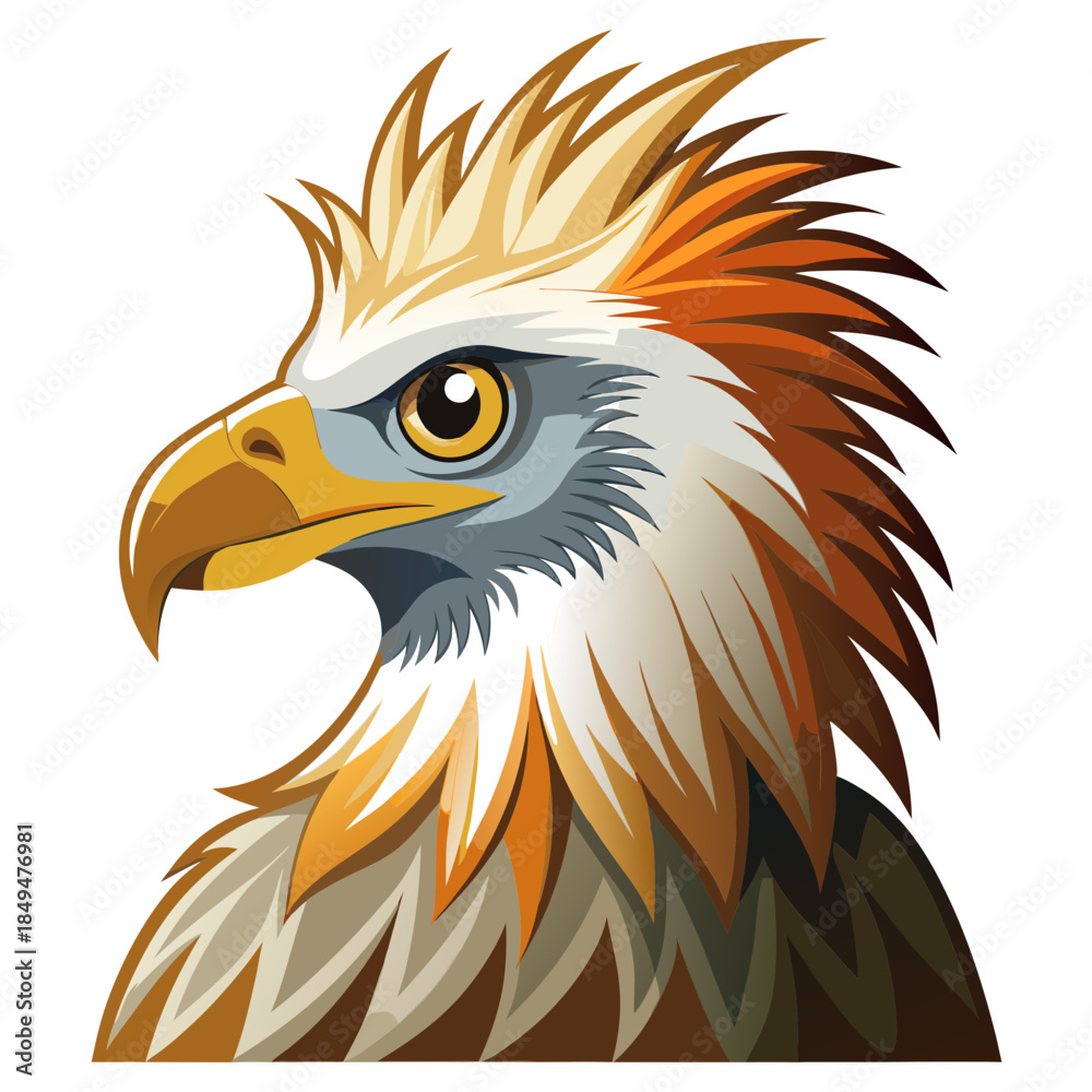 Obraz premium Vibrant digital illustration of an eagle's head with sharp beak and expressive eyes on transparent background