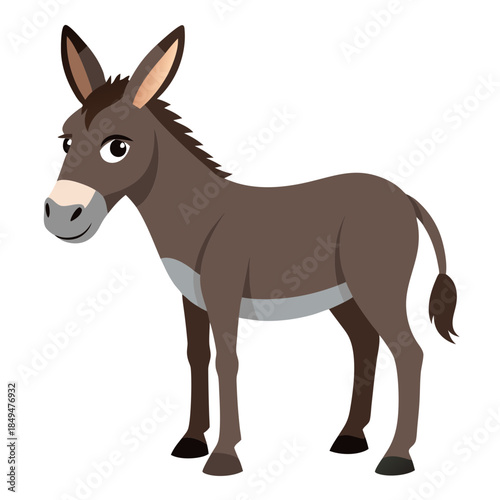 Cartoon donkey with big eyes and brown coat standing on transparent background