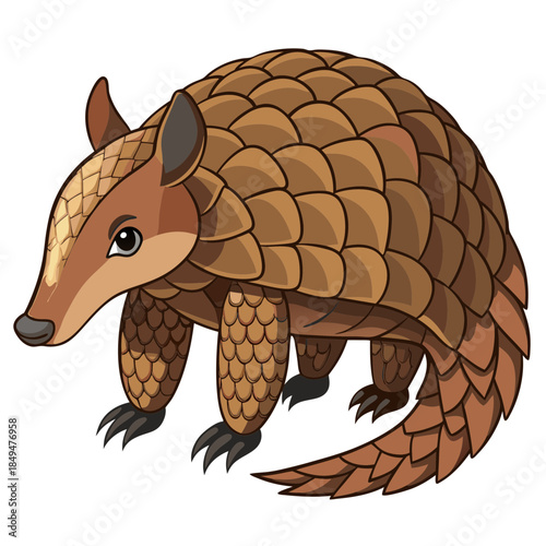 Detailed illustration of a pangolin with scales and claws on transparent background