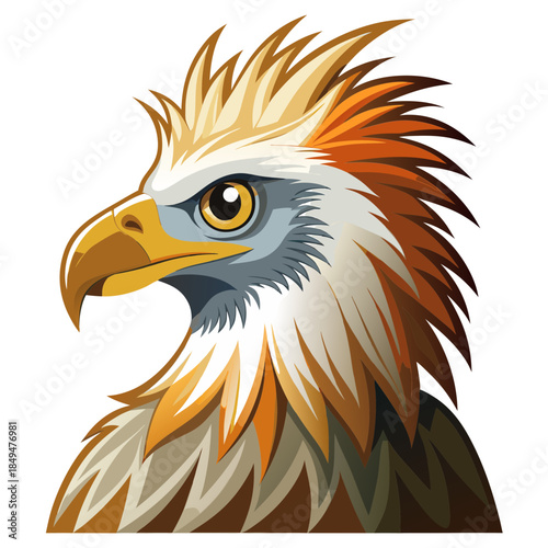 Vibrant digital illustration of an eagle's head with sharp beak and expressive eyes on transparent background