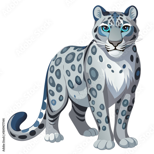 Stunning Snow Leopard with piercing blue eyes and grey fur on transparent background