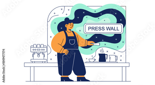 Woman Pressing Wall Button with Long Hair.