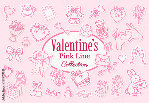 Valentine's Pink Line Art Design Set