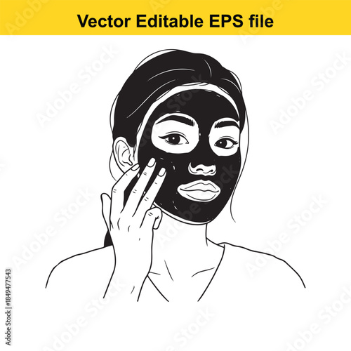 black face mask beauty treatment vector illustration in editable eps format for skincare and wellness