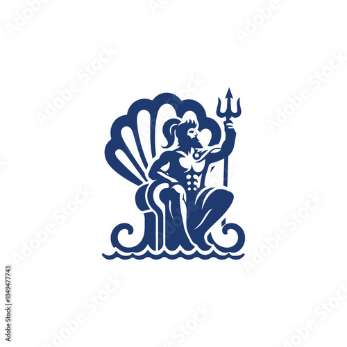 Poseidon God in Shell Throne Logo
