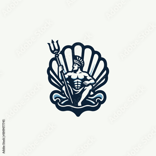 Poseidon God in Shell Throne Logo