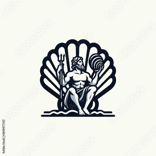 Poseidon God in Shell Throne Logo