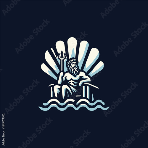 Poseidon God in Shell Throne Logo
