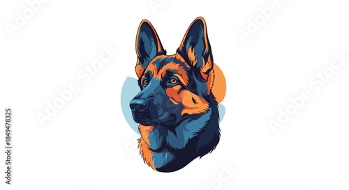 Striking vector art portrait of a German Shepherd dog's head, created with a modern, stylized, and geometric graphic design.