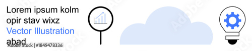 Data analysis, cloud computing, innovation, technology, growth, and brainstorming. Graph, cloud and gear-lightbulb icon. Data analysis and cloud computing concept