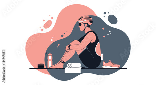 Woman Stretching on Floor with Yoga Mat.