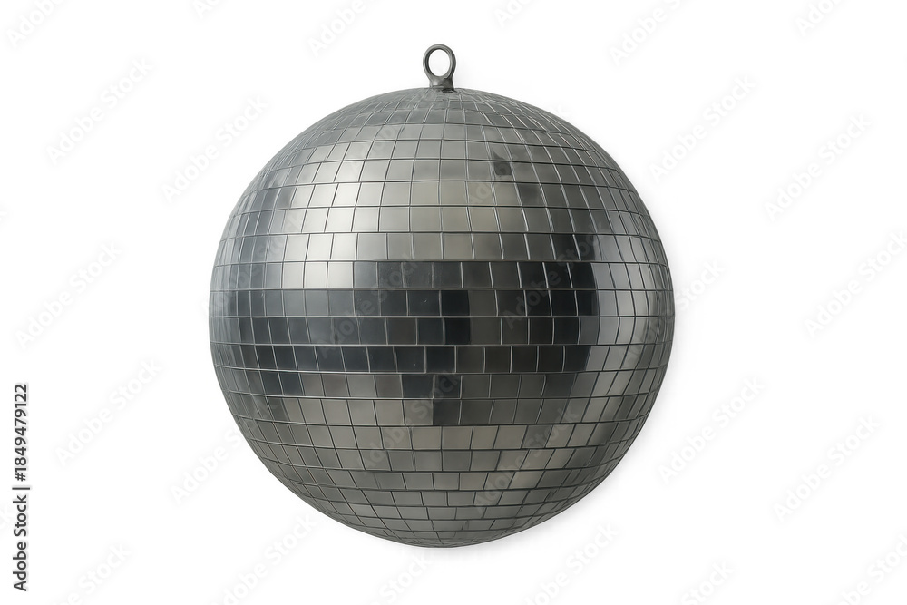Fototapeta premium Disco ball reflecting lights, creating a vibrant party mood, transparent background for easy integration in designs