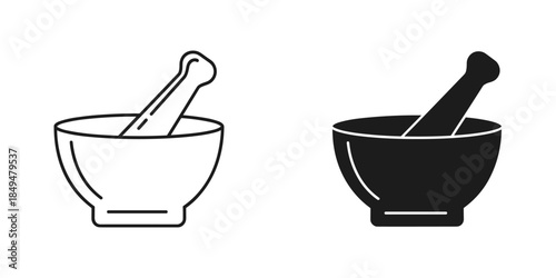 Mortar and Pestle in Outline and Silhouette Styles