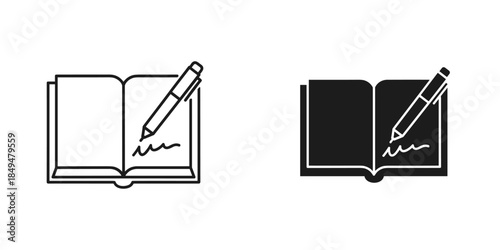Open Book and Pen Set in Black and White writing reading
