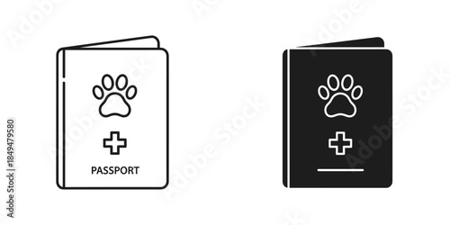 Pet Passport with Paw Print and Cross on White and Black Documents