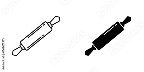 Rolling Pin Outline and Silhouette in Black and White
