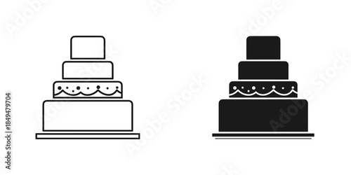 Two Tiered Wedding Cake Line and Silhouette in Black and White
